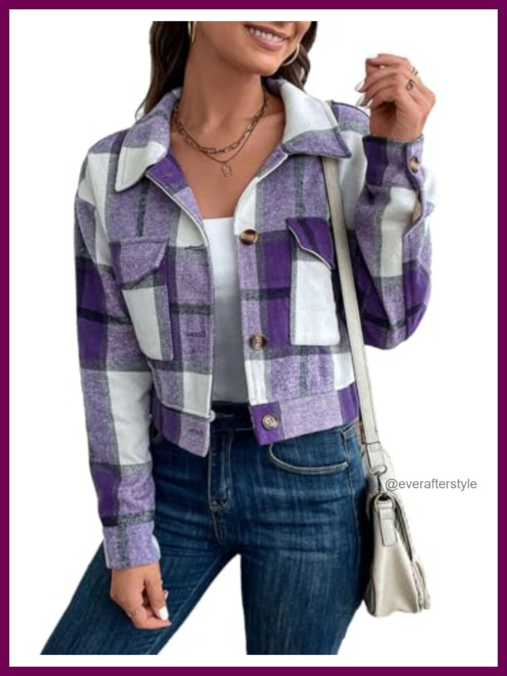 Women's Cropped Plaid Shacket Button Up Flannel Jacket Fall Outerwear